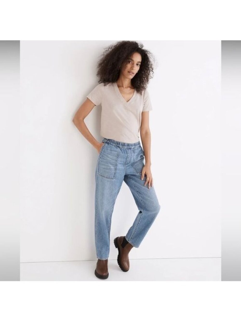Madewell Pull-On Relaxed Jeans joggers in Beswick Wash XL